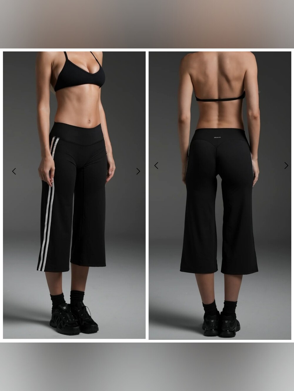 NWT SWT Active FLX Stripe Wide Leg Capris Small Crop Legging Pants Black White